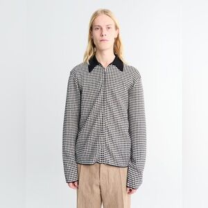 Silk houndstooth Black and cream  Checkered Shirt